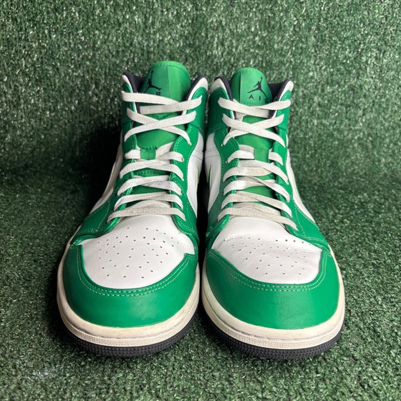 Jordan 1 Mid White Leather Athletic Basketball Sneakers Lucky Green Mens Size 13 main image 8